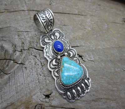 Indian Pendant Turquoise  Lapis  Bear Claw Design- Favorite